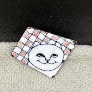 Vintage Brooch Enamel Cat Signed Zell '86